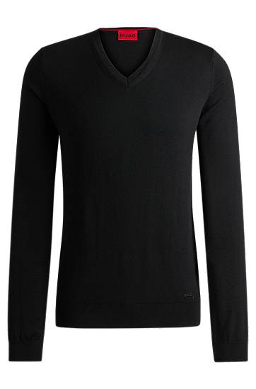 Sweater BOSS Hugo V-Neck Regular-Fit Virgin Wool Sweater Svart | 50474172