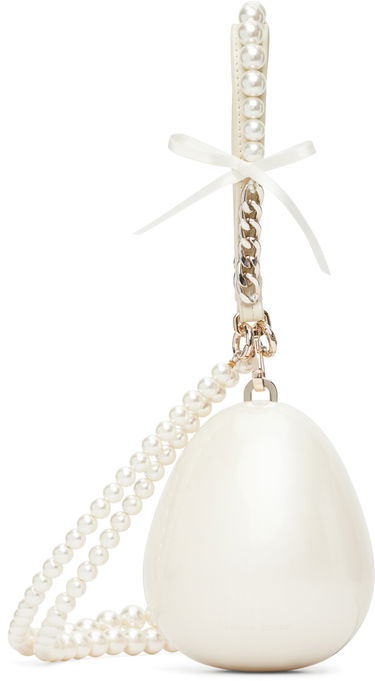 Handväska Simone Rocha Simone Rocha Pearl & Chain Strap Pearl Egg Bag Vit | BAG110ECBOW 0773, 0