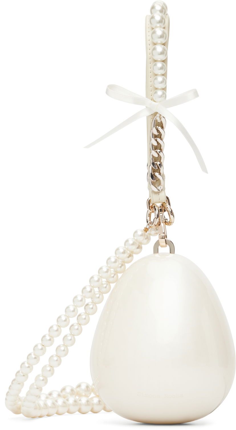 Handväska Simone Rocha Simone Rocha Pearl & Chain Strap Pearl Egg Bag Vit | BAG110ECBOW 0773