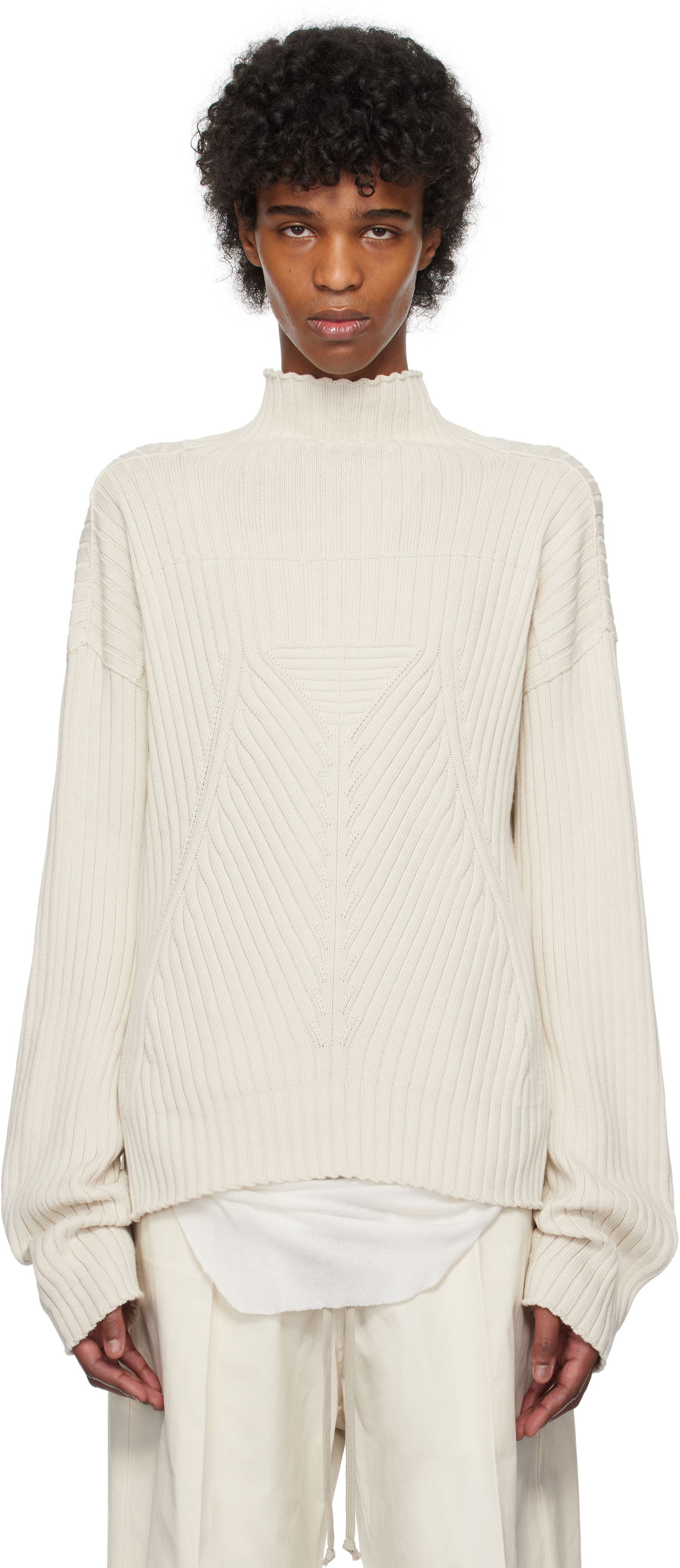 Sweater Rick Owens Rick Owens Hollywood Tabard Sweater Beige | RU01E5663 KEC, 0
