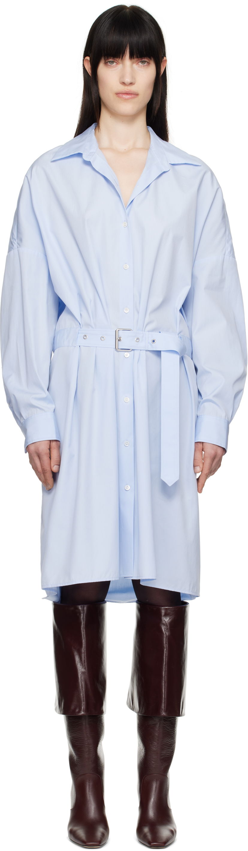 Klä Dries Van Noten Dries Van Noten Belted Shirt Midi Dress Blå | 251-011002-1466