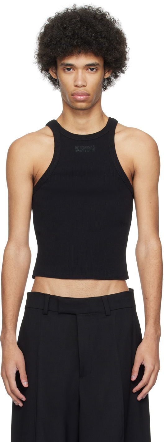 Linne VETEMENTS Embroidered Tank Top Svart | UE64TO140B