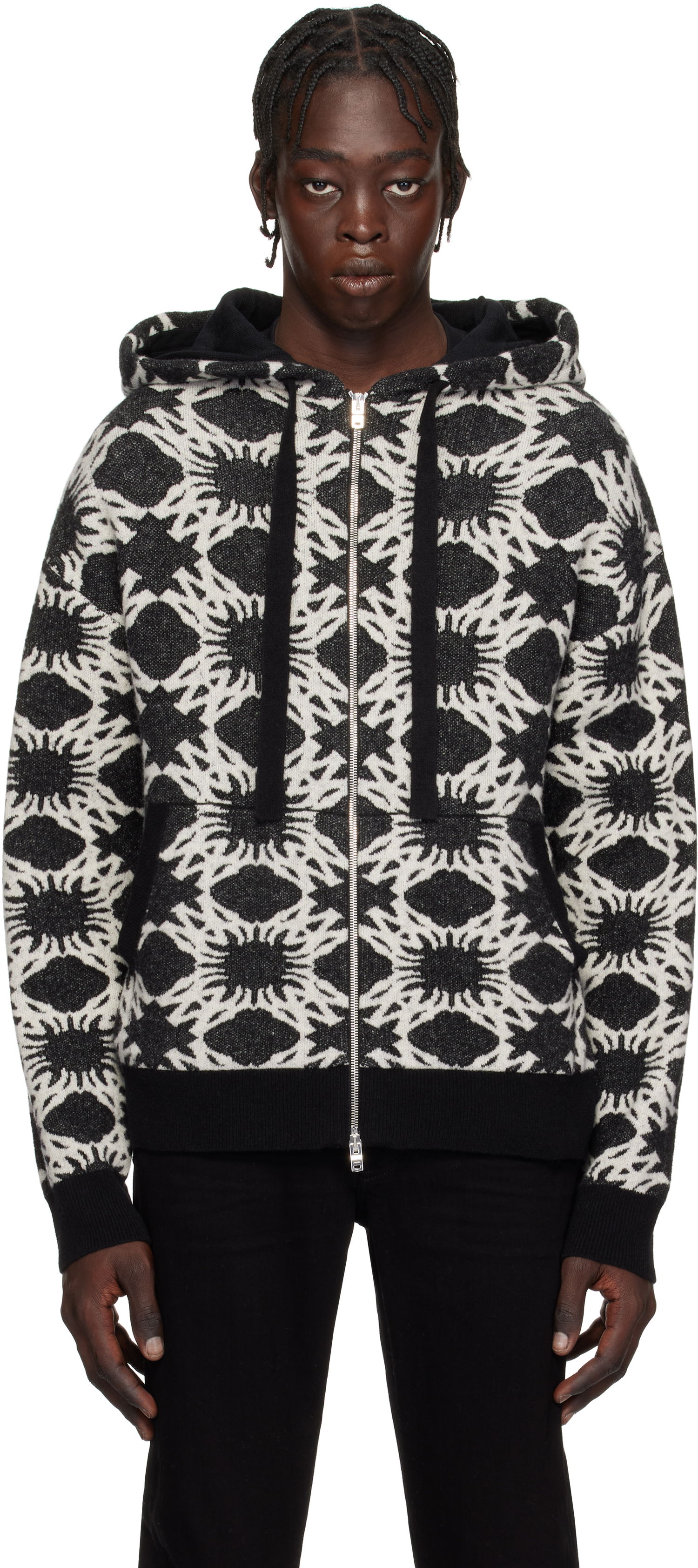 Sweatshirt AMIRI Geometric-Print Knit Zip-Up Hoodie Svart | AMKNHD1011, 0