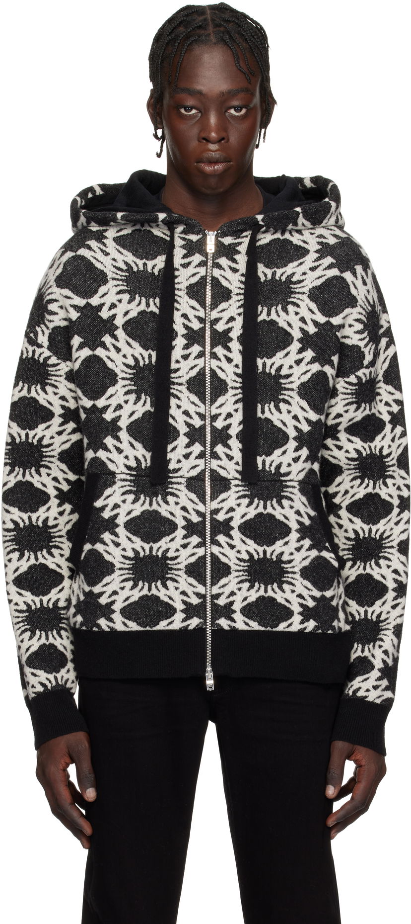 Sweatshirt AMIRI Geometric-Print Knit Zip-Up Hoodie Svart | AMKNHD1011