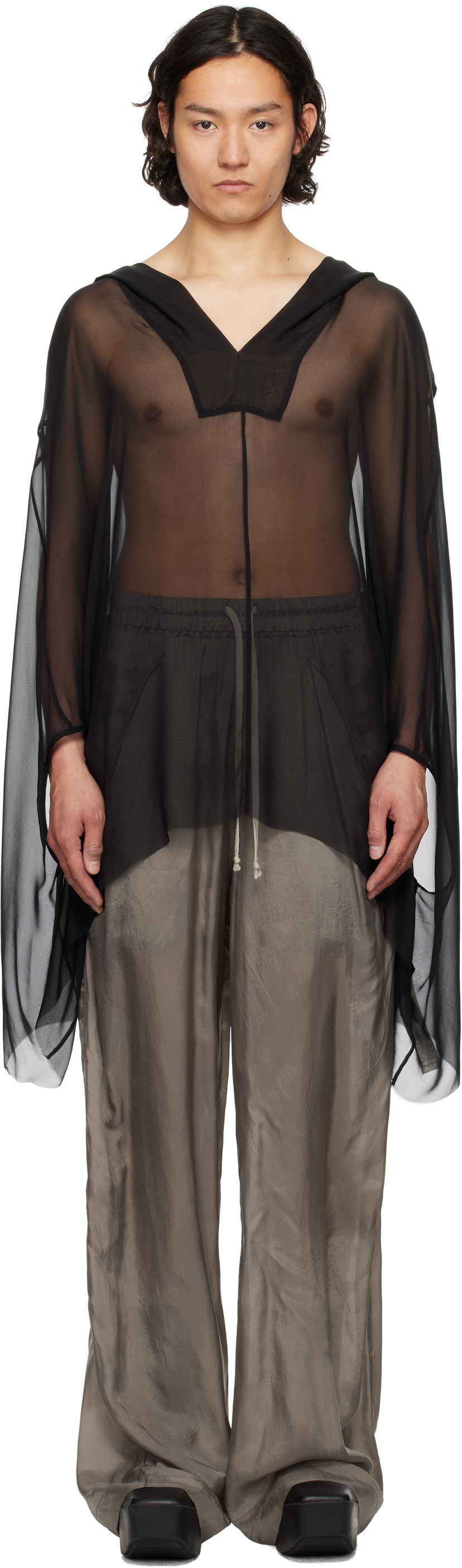 Sweater Rick Owens Rick Owens Hollywood Hooded Kaftan Svart | RR01E5505 S