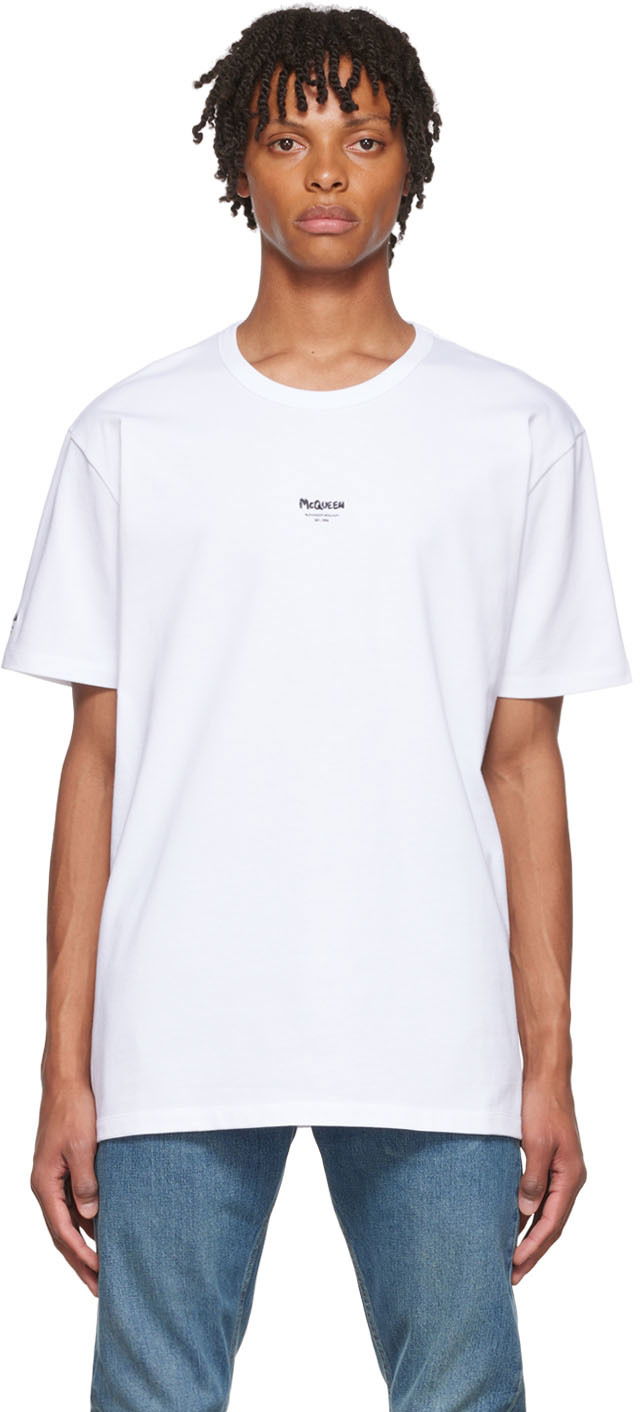 T-shirt Alexander McQueen Alexander McQueen Graffiti T-Shirt Vit | 704989QTX91