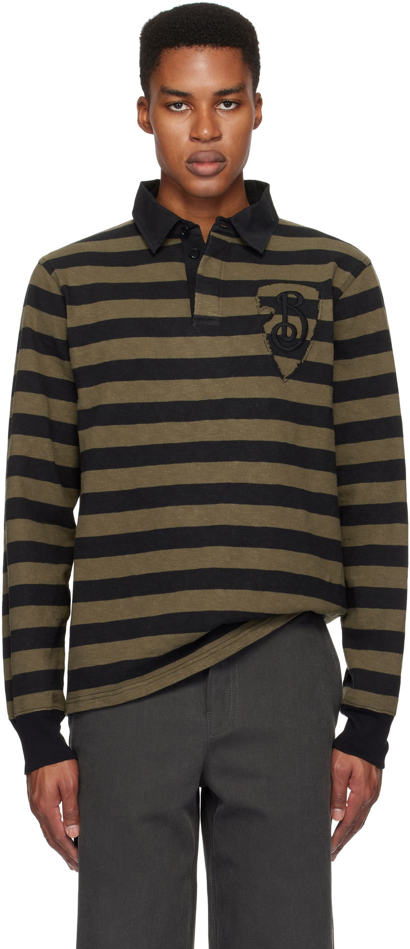Polotröja Burberry Striped Cotton Long-Sleeve Polo Grön | 8097596