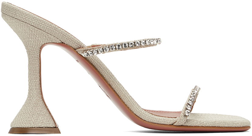 Tillbehör Amina Muaddi Amina Muaddi Gilda Crystal-Embellished Heeled Sandals Beige | GILDA SLIPPER CL CANVAS