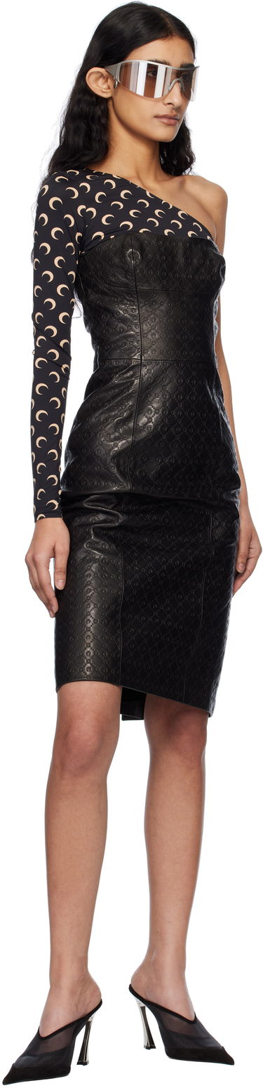 Klä Marine Serre Marine Serre Moonogram Embossed Leather Midi Dress Svart | WDR315A RLEA0021, 3
