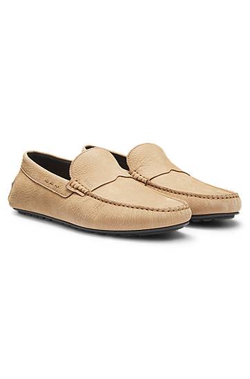 Sneakers och skor BOSS Nubuck Leather Loafers with Driver Sole Beige | 50548116