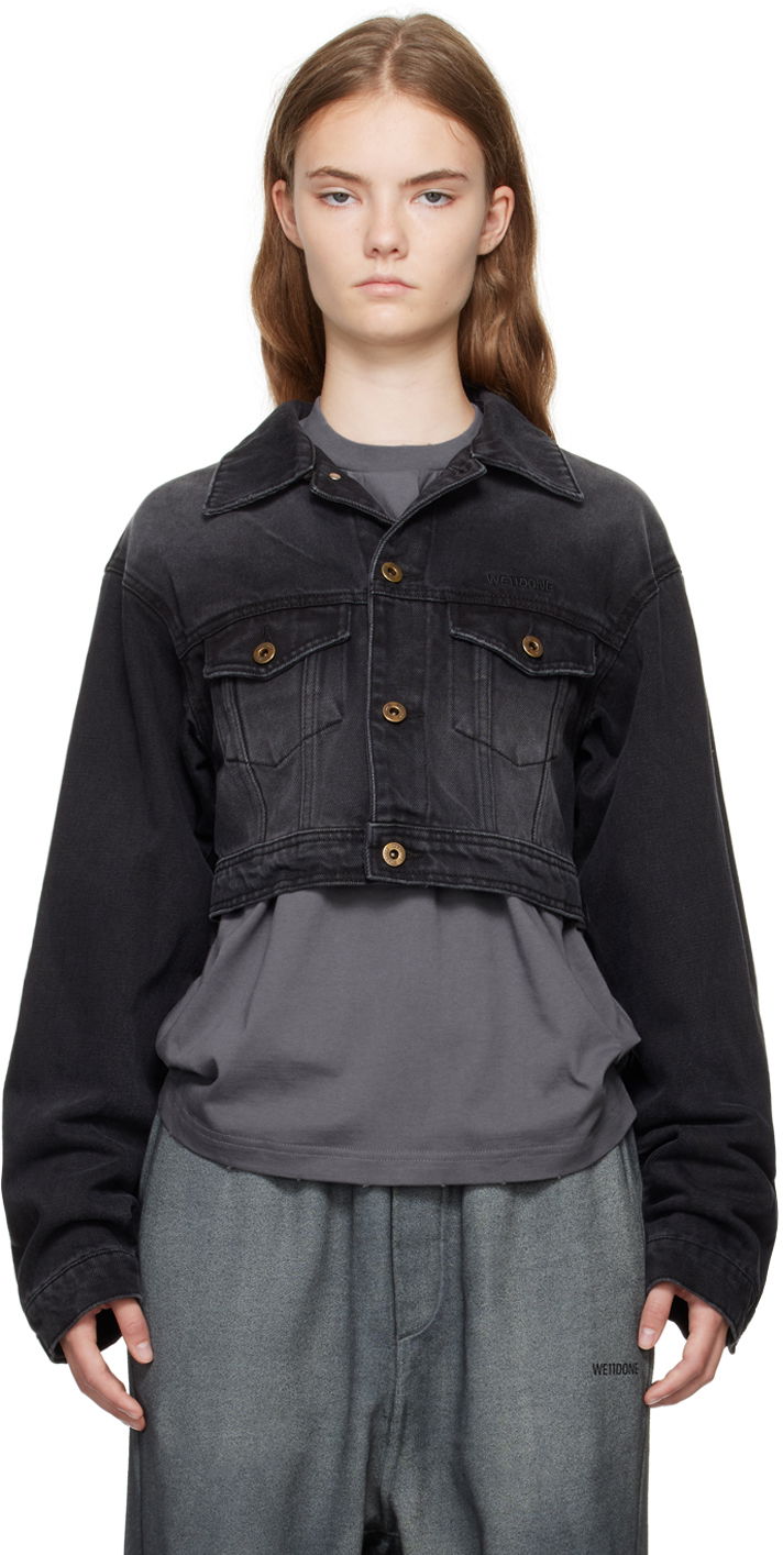 Jacka We11done We11done Cropped Denim Jacket Svart | WD-DJ2-24-337-W-BK