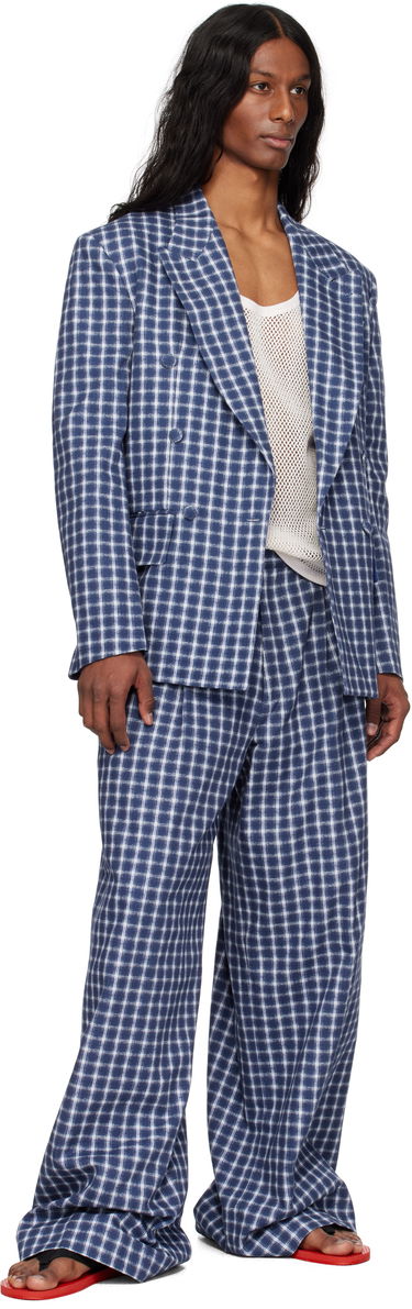 Byxor ERL ERL Check Pleated Tailored Trousers Blå | ERL10P038, 3