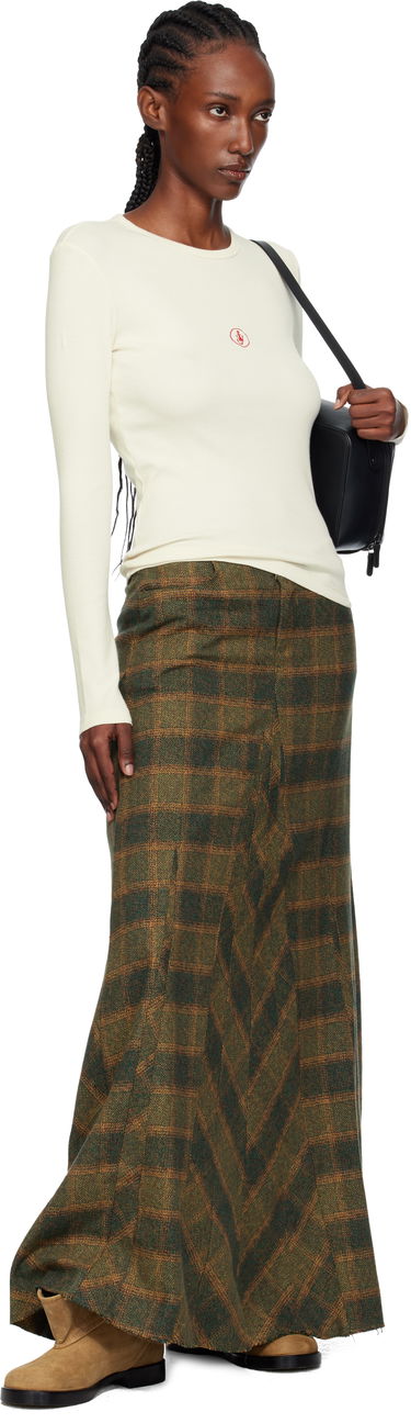 T-shirt JW Anderson Anchor Embroidery Long-sleeve Ribbed Underpinning T-shirt Vit | JO0276-PG1846, 3