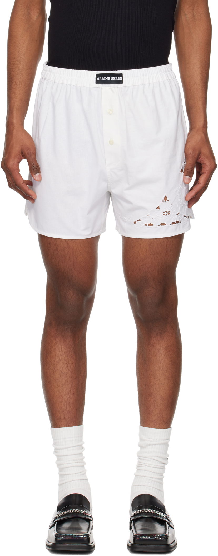 Boxare Marine Serre Marine Serre Regenerated Linen Shorts Vit | USH002A UWOV0007