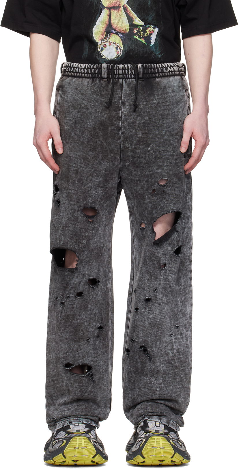 Träningsbyxor We11done We11done Destroyed Jersey Sweatpants Grå | WD-TA0-25-726-U-BK