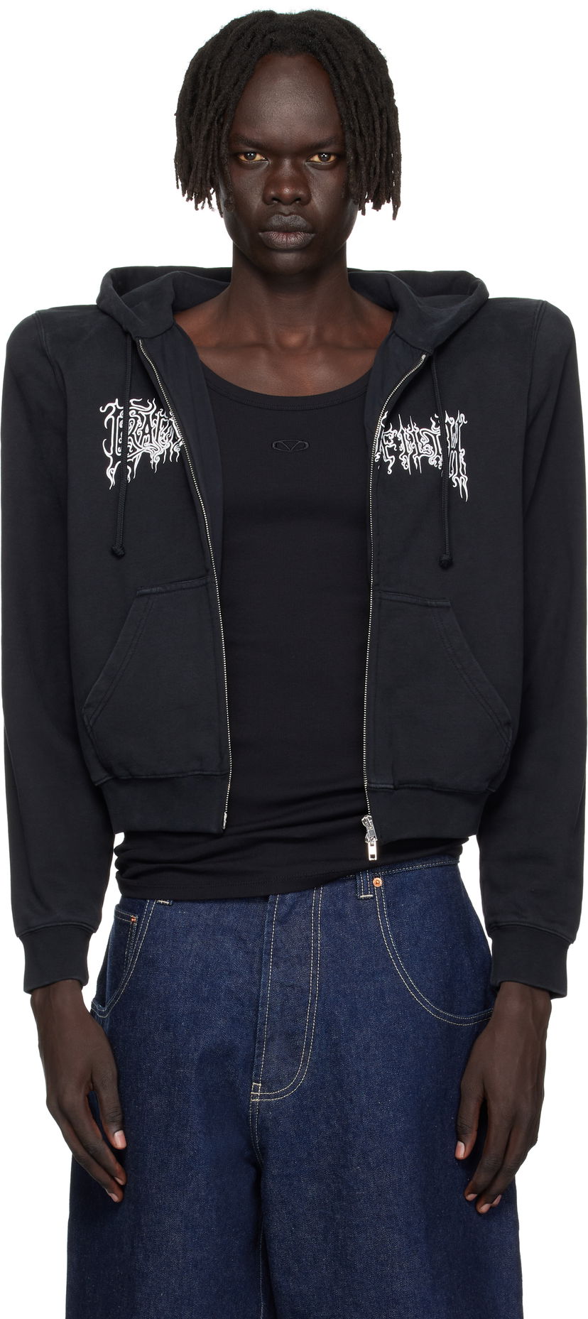 Sweatshirt VETEMENTS Vetements Cradle of Filth Logo Extreme Shoulder Zip-Up Hoodie Svart | UCF76ZU170B