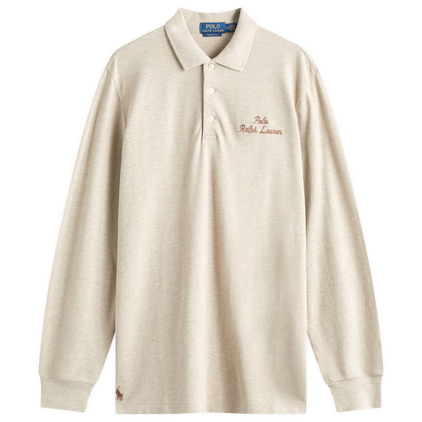 Polotröja Polo by Ralph Lauren Script Logo Long Sleeve Polo Beige | 710957364001