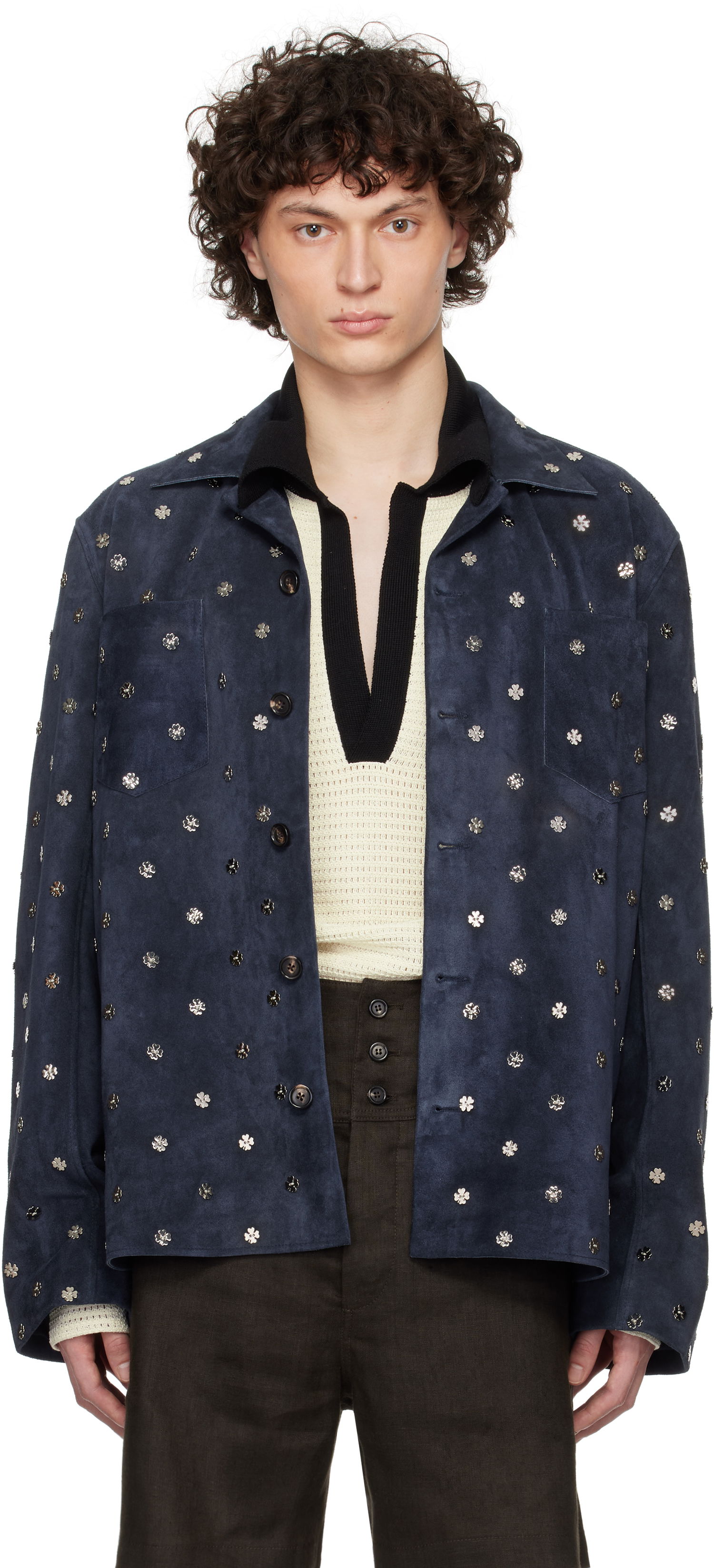 Jacka Bode Bode Clover Suede Work Shirt Blå | MRS25JA034, 0