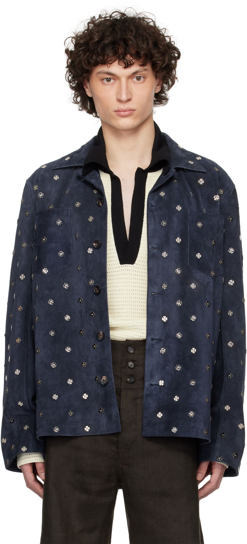 Jacka Bode Bode Clover Suede Work Shirt Blå | MRS25JA034