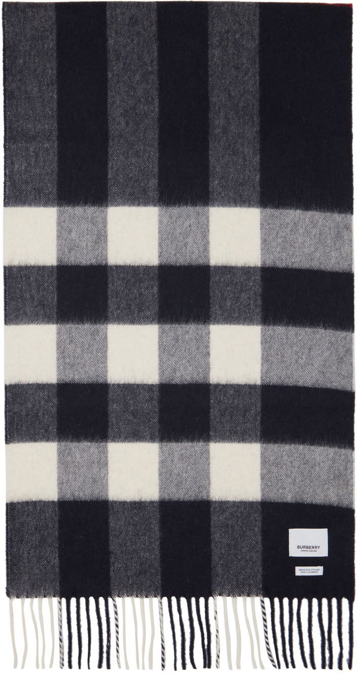 Halsduk Burberry Check Scarf Navy & White Mörkblå | 8015553