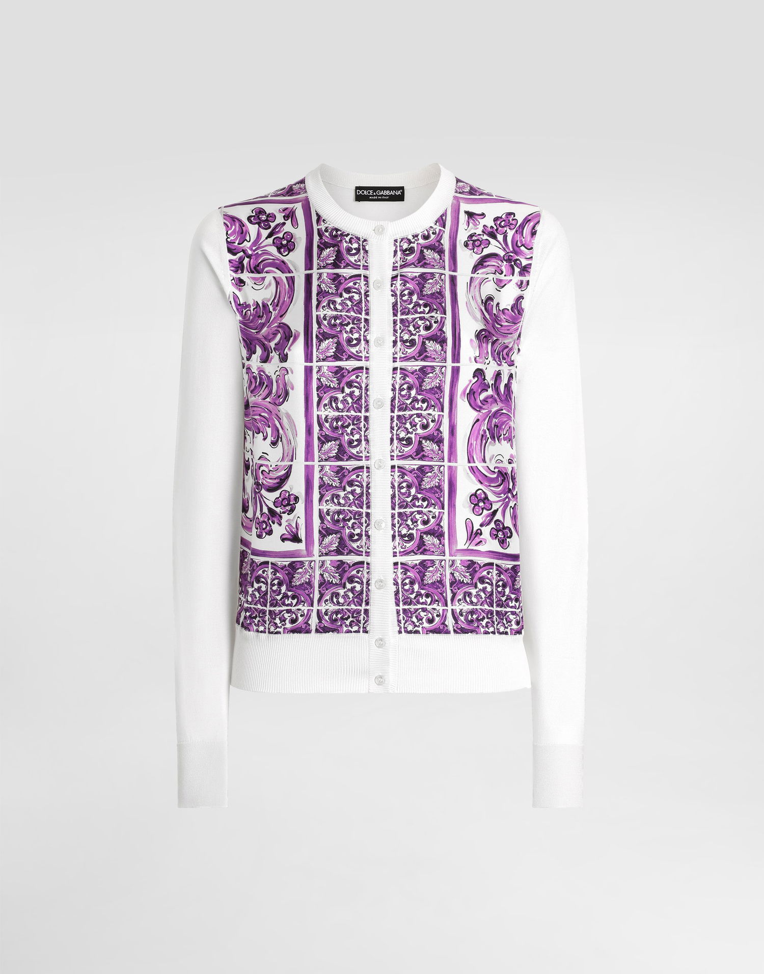 Sweater Dolce & Gabbana Dolce & Gabbana Women's Silk Cardigan with Majolica Print Vit | FXV10TJBSJFH25DQ, 0