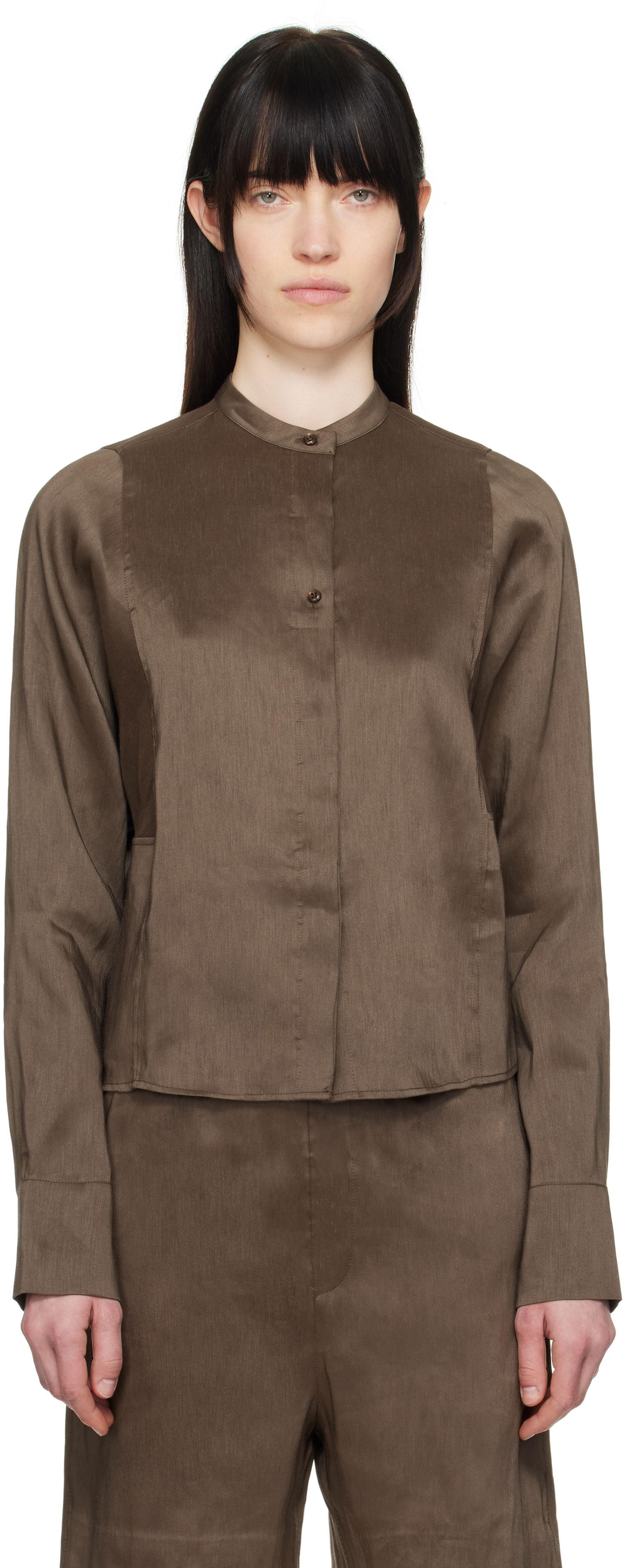 Skjorta Loulou de Saison Loulou de Saison Siara Band Collar Blouse Brun | SIARA, 0