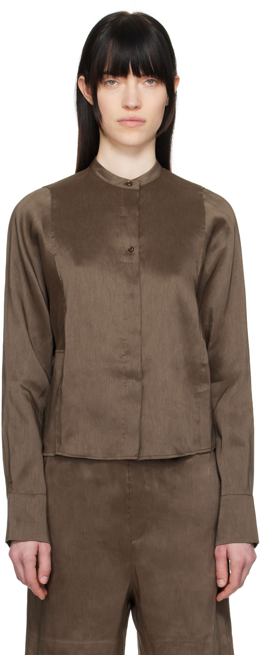 Skjorta Loulou de Saison Loulou de Saison Siara Band Collar Blouse Brun | SIARA