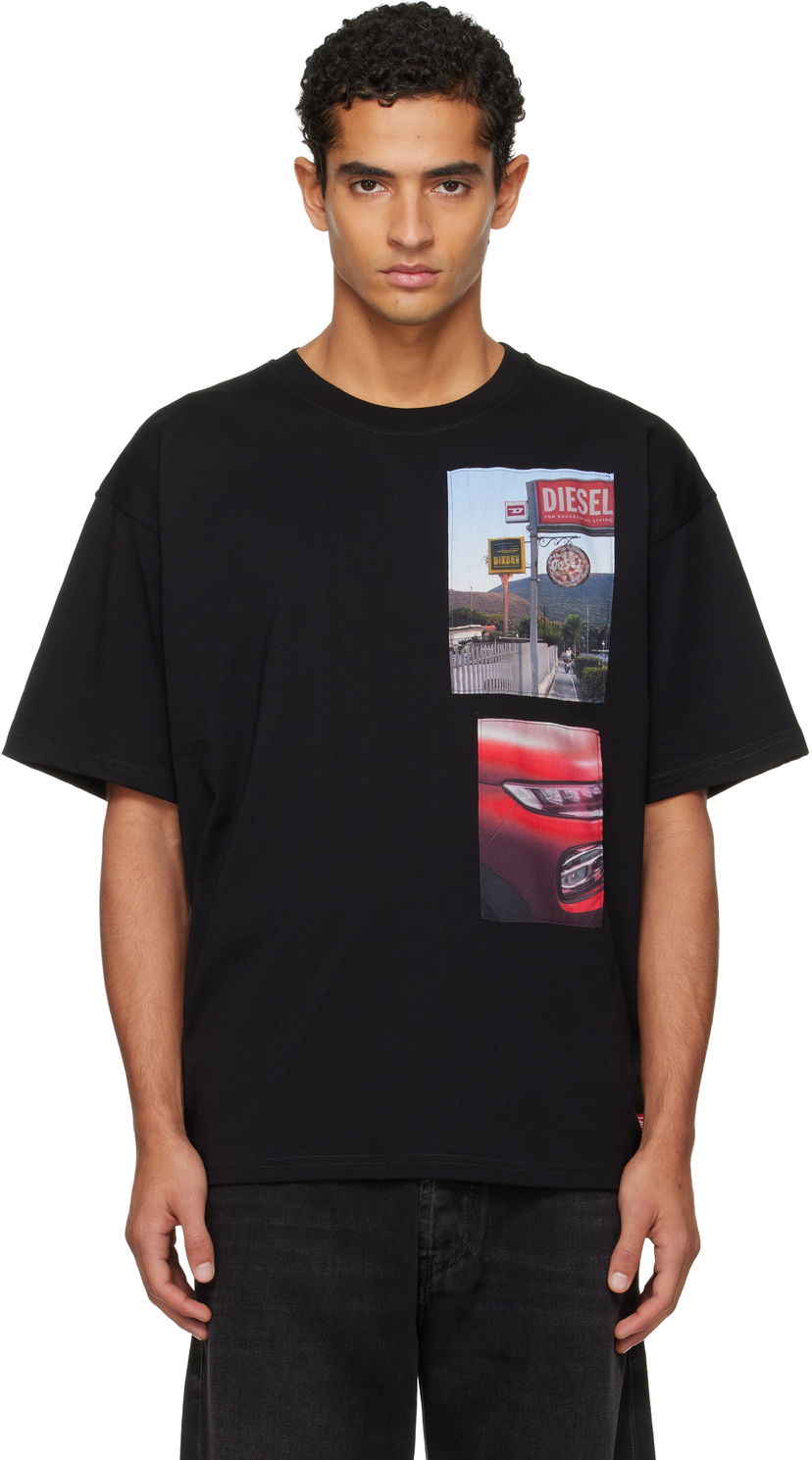 T-shirt Diesel T-shirt with Roadside Scene and Car Photo Patches Svart | A19467-0PLAT-9XX
