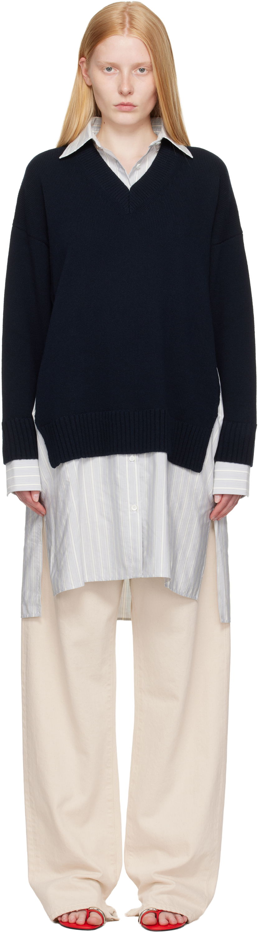 Sweater Stella McCartney Stella McCartney Crewneck Jumper Shirt Dress Mörkblå | 6K10643S2583