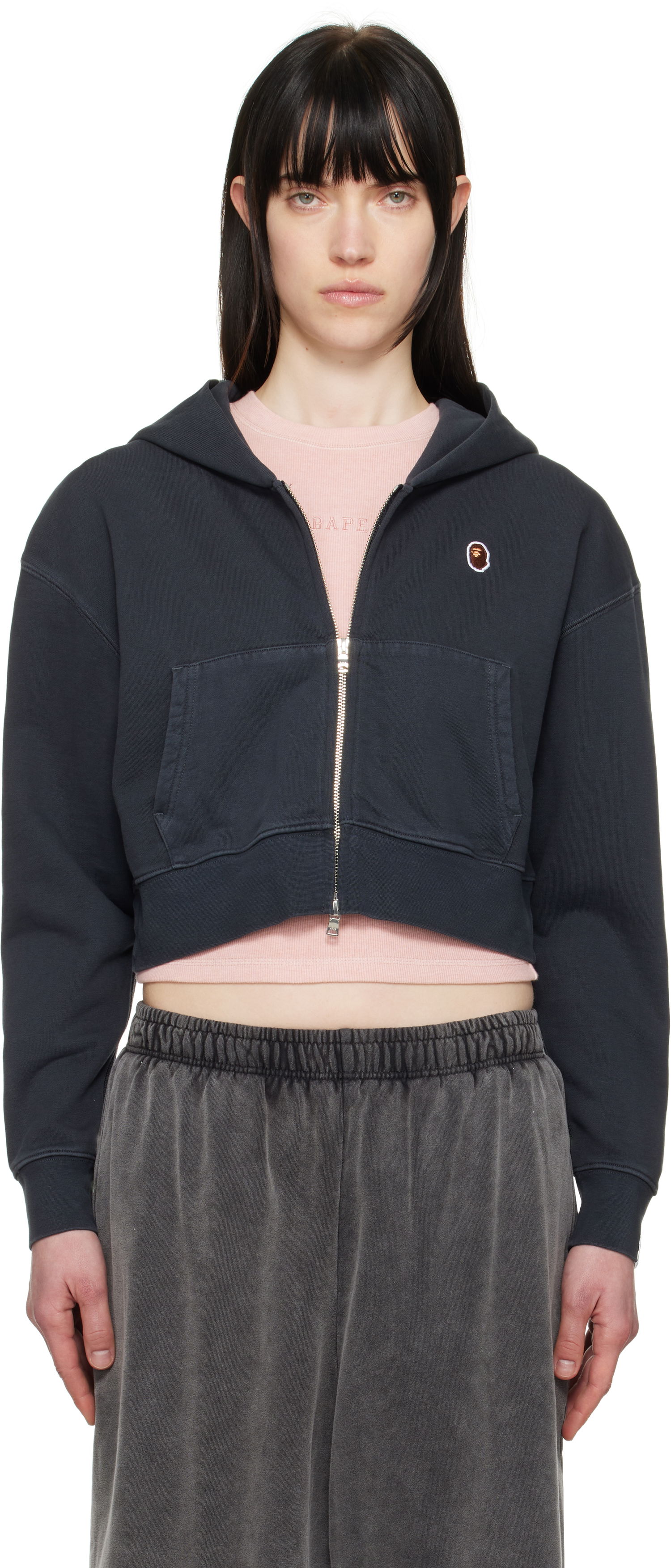 Sweatshirt BAPE BAPE One Point Cropped Zip Hoodie Mörkblå | 001ZPL302007L, 0