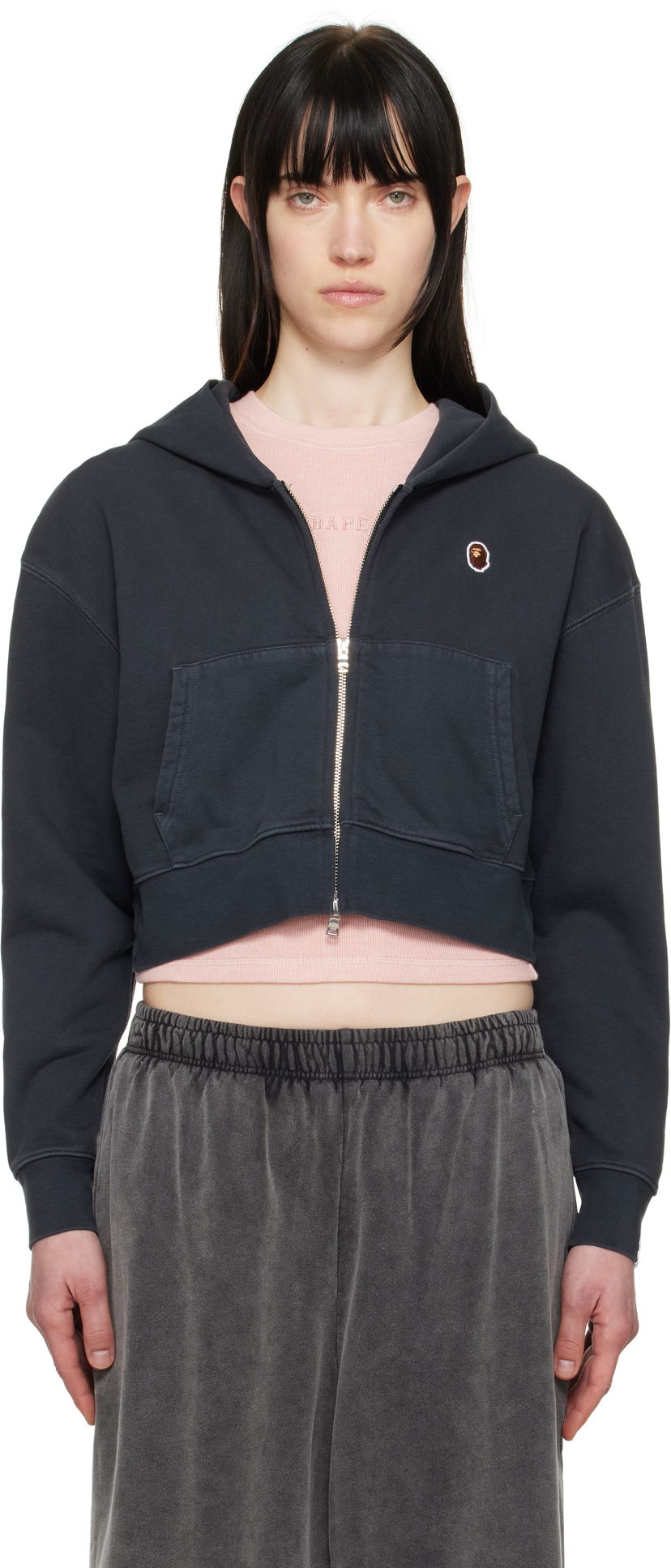 Sweatshirt BAPE BAPE One Point Cropped Zip Hoodie Mörkblå | 001ZPL302007L