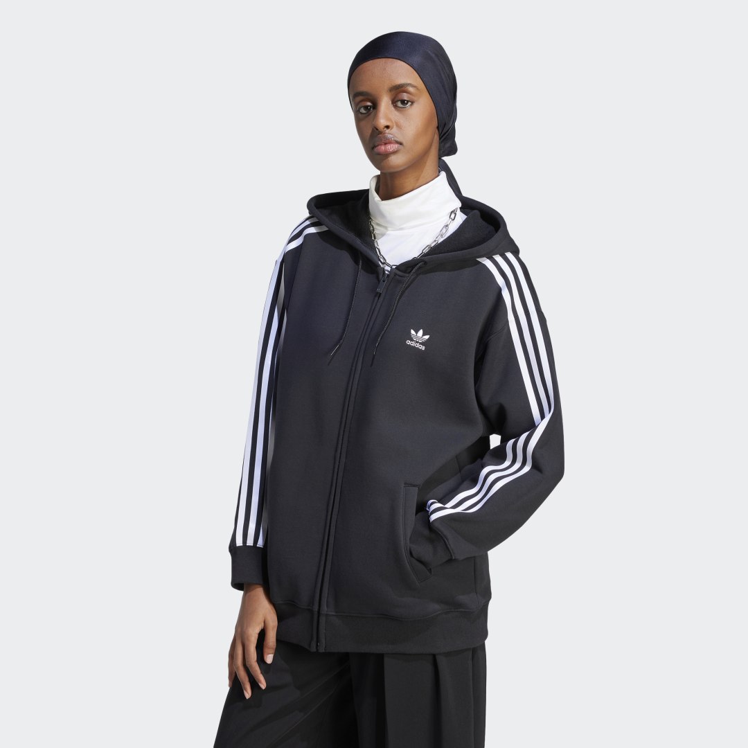 Sweatshirt adidas Originals Adicolor Classics 3-Stripes Full-Zip Hoodie Svart | IK0438, 1