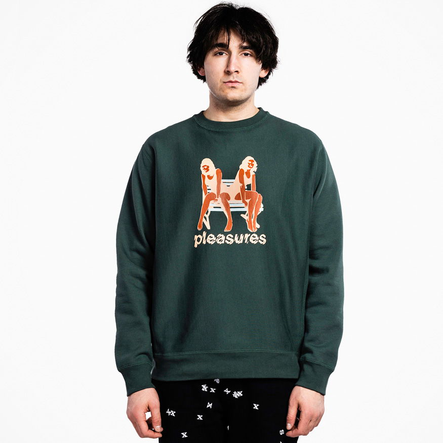 Sweatshirt Pleasures Bench Premium Crewneck Grön | P21W048-GREEN, 0