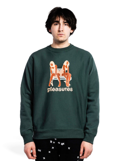 Sweatshirt Pleasures Bench Premium Crewneck Grön | P21W048-GREEN
