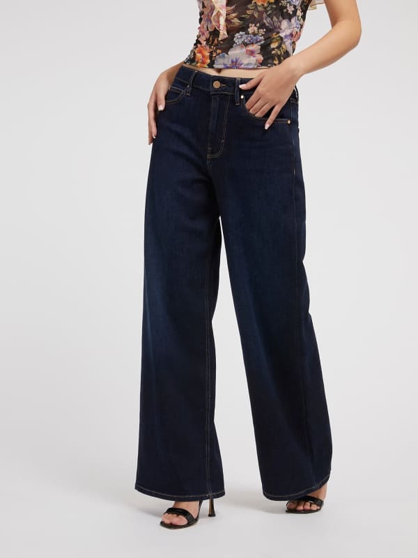 Byxor GUESS Wide Leg Denim Mörkblå | W3YA82D4U54, 0