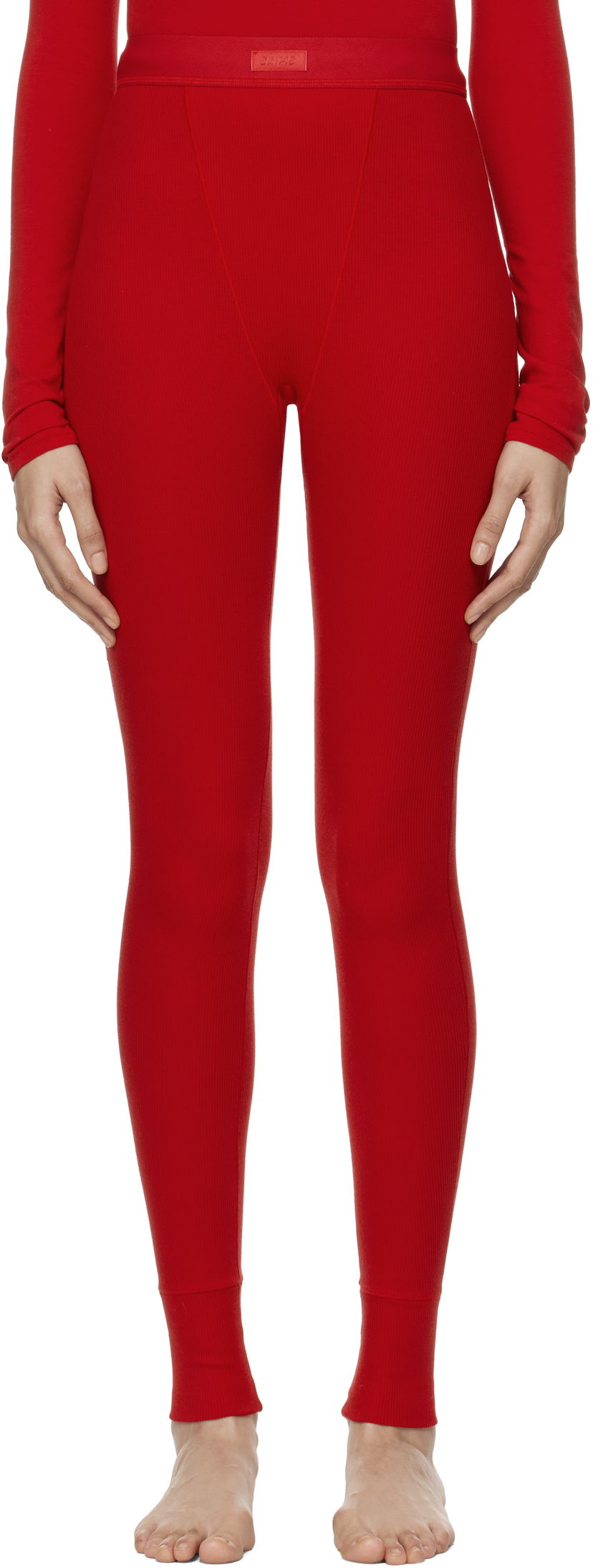Strumpor SKIMS Rib Leggings Röd | AP-LEG-0039
