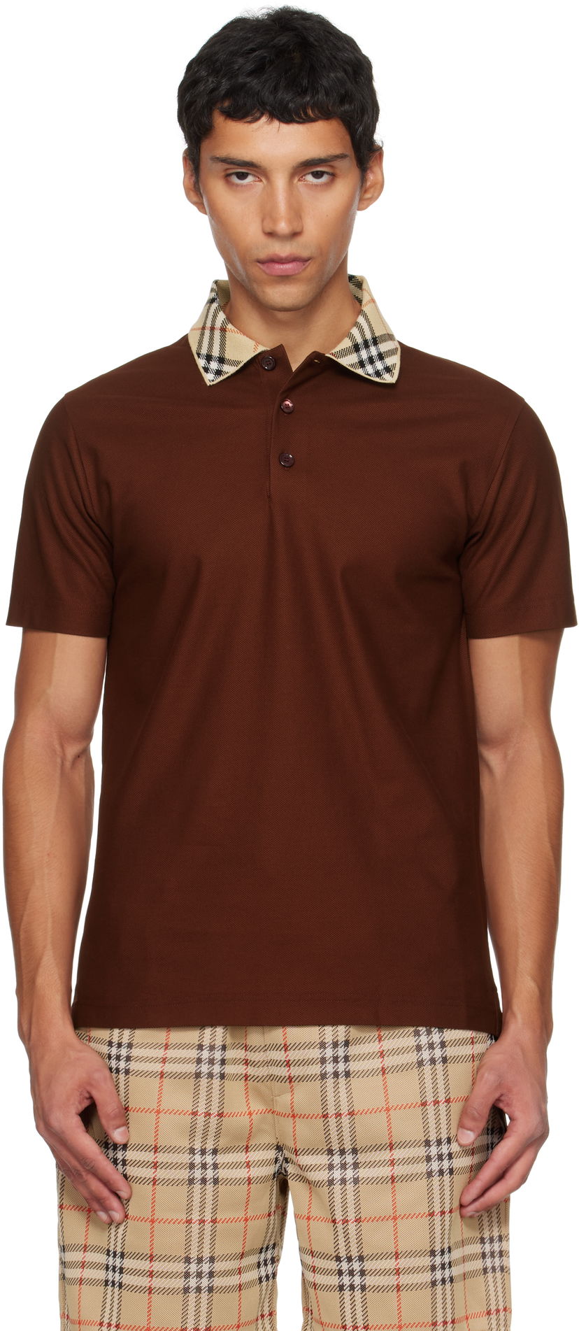 Polotröja Burberry Burberry Check Collar Polo Brun | 8110945