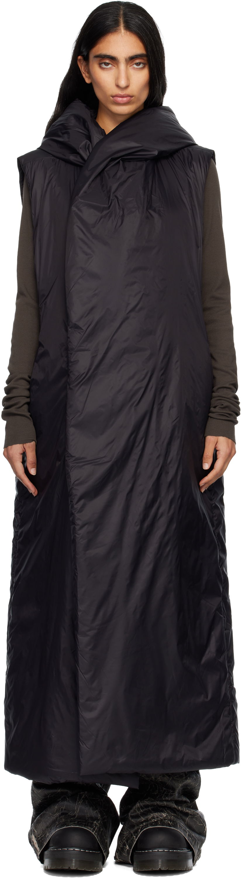 Rockar Rick Owens Rick Owens DRKSHDW Concordians Hooded Liner Coat Svart | DS02E7922 NP