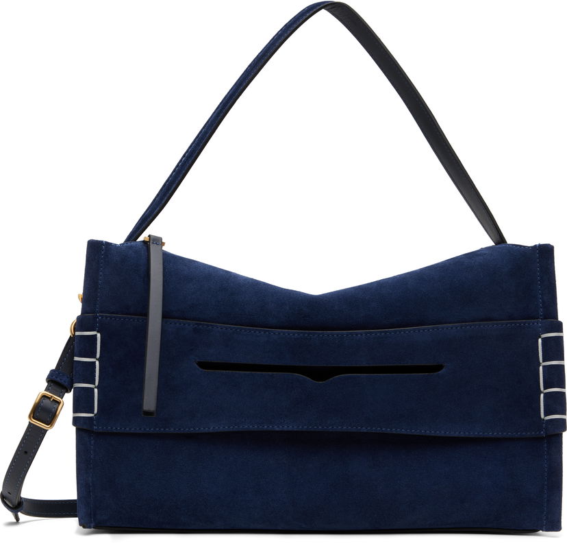 Axelväska JW Anderson JW Anderson Medium Loafer Suede Shoulder Bag Mörkblå | HB0733-LA0364