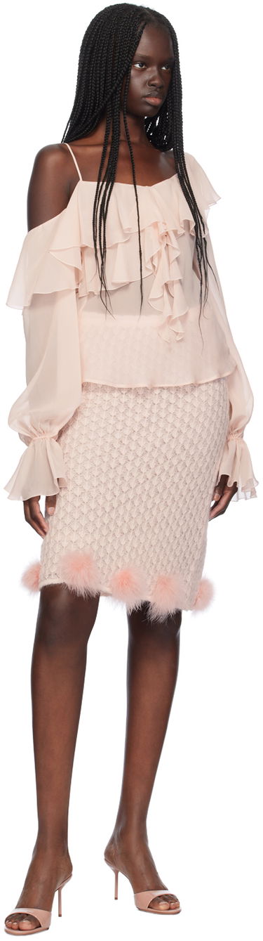 Kjol Blumarine Feather Appliqué Midi Skirt Rosa | A444G034A, 3