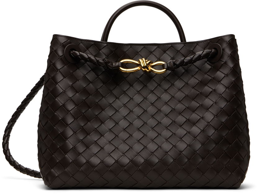 Tygpåse Bottega Veneta Bottega Veneta Andiamo Woven Leather Tote Brun | 766016VCPP12272