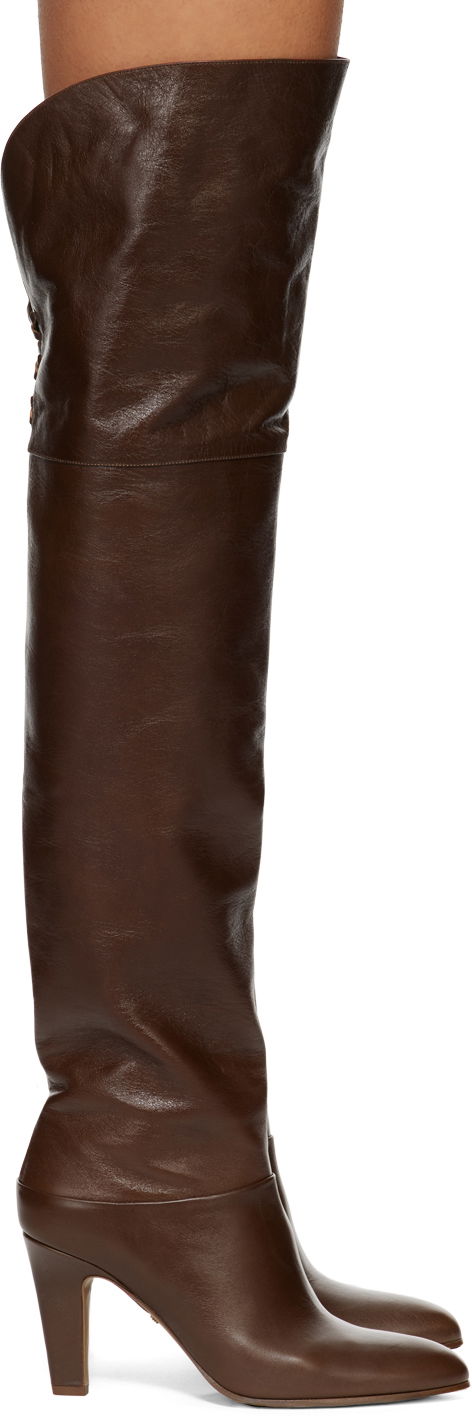 Strumpor CHLOÉ Chloé Eve Thigh-High Leather Boots Brun | CHC24W03POO