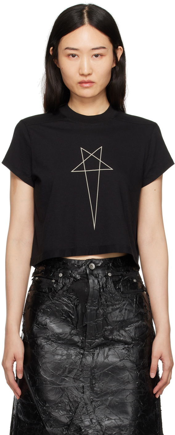 Crop top Rick Owens Level Cropped T-shirt Svart | DS02D2207 RNEP3