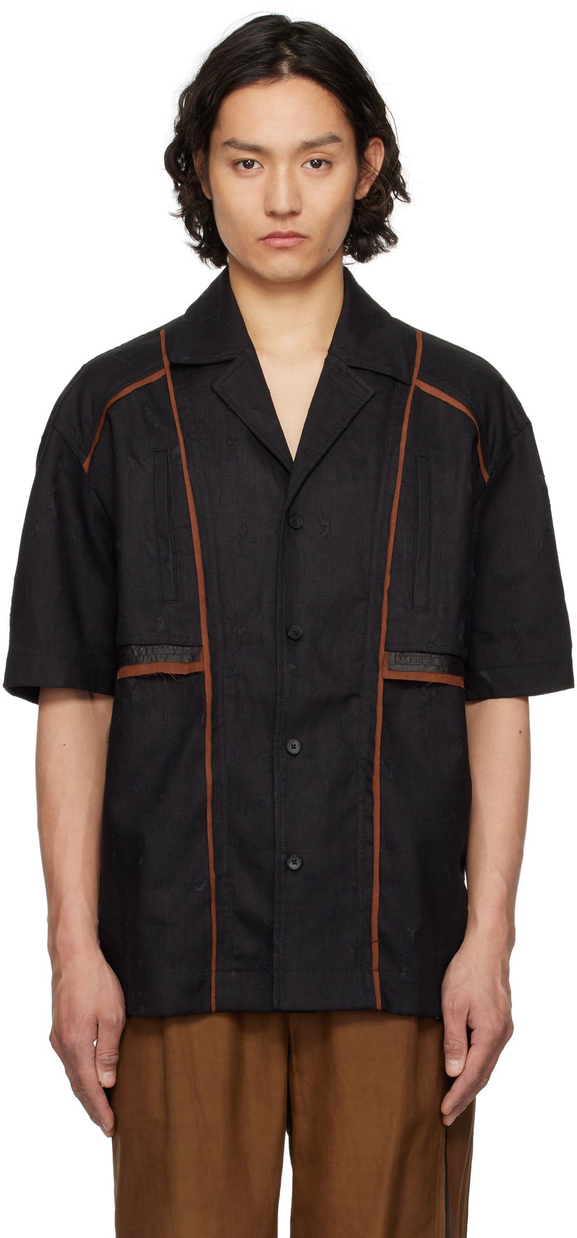 Skjorta Feng Chen Wang Feng Chen Wang Patchwork Short Sleeve Shirt Svart | FUS19SR09