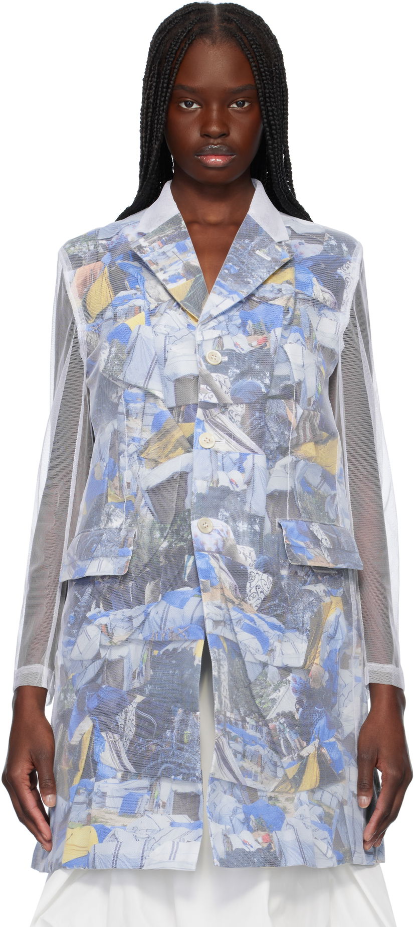 Vindjacka Comme des Garçons Comme des Garçons Layered Mesh Print Jacket Vit | GO-J038-S25