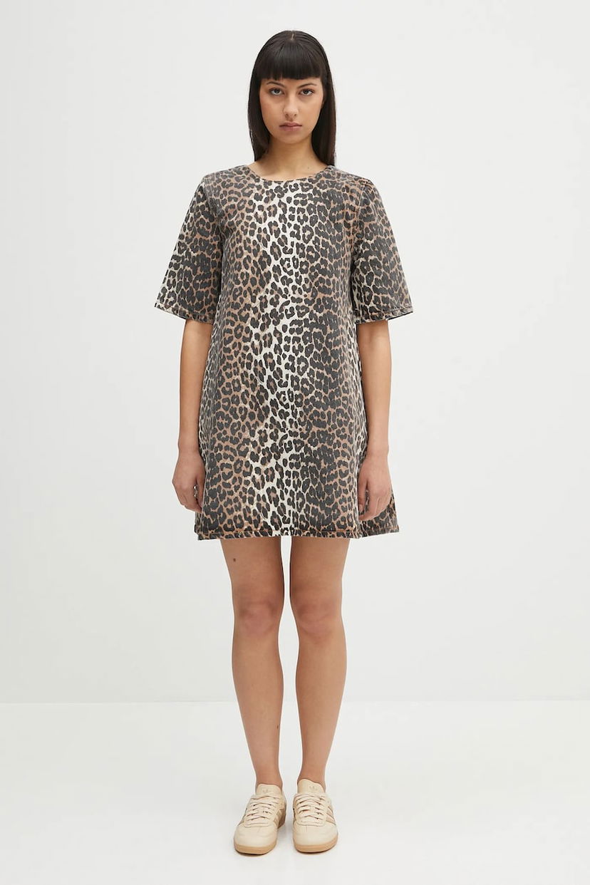 Klä GANNI GANNI Print Denim Open Back Mini Dress Flerfärgad | J1677