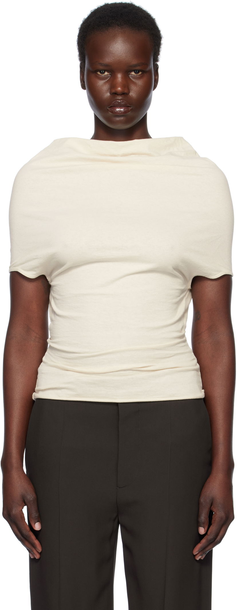 T-shirt Rick Owens Rick Owens Hollywood Jersey Shroud T-Shirt Beige | RP01E7225 JNC