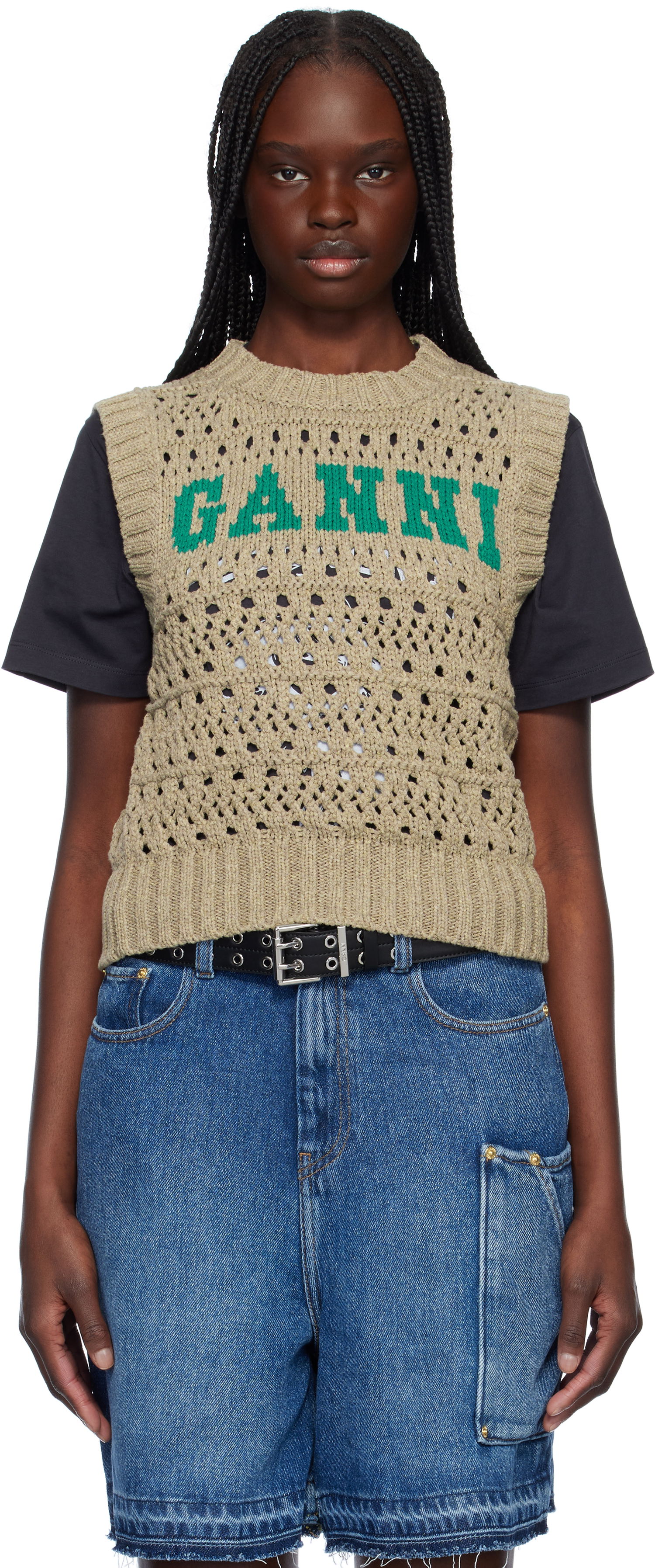 Sweater GANNI GANNI Knit Vest Beige | K2428, 0