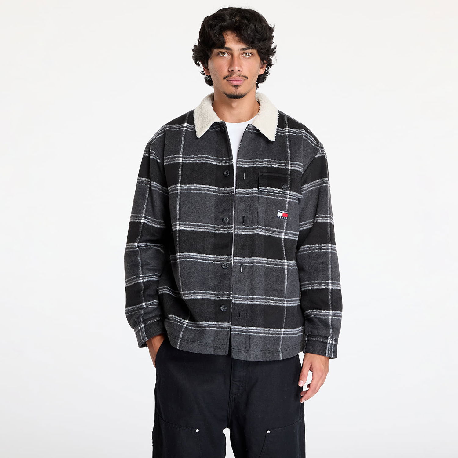Jacka Tommy Hilfiger Check Sherpa Overshirt Black Check Svart | DM0DM19652 BDS, 0