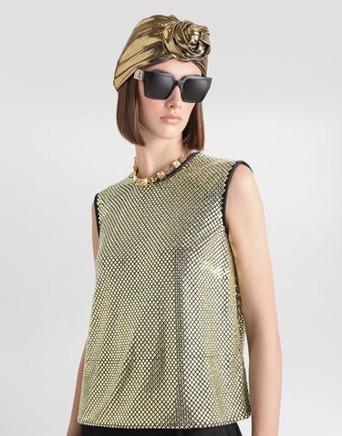 Linne Dolce & Gabbana Sleeveless Crystal Mesh Blouse Metallisk | F7AK7ZFLSK3S0997, 3